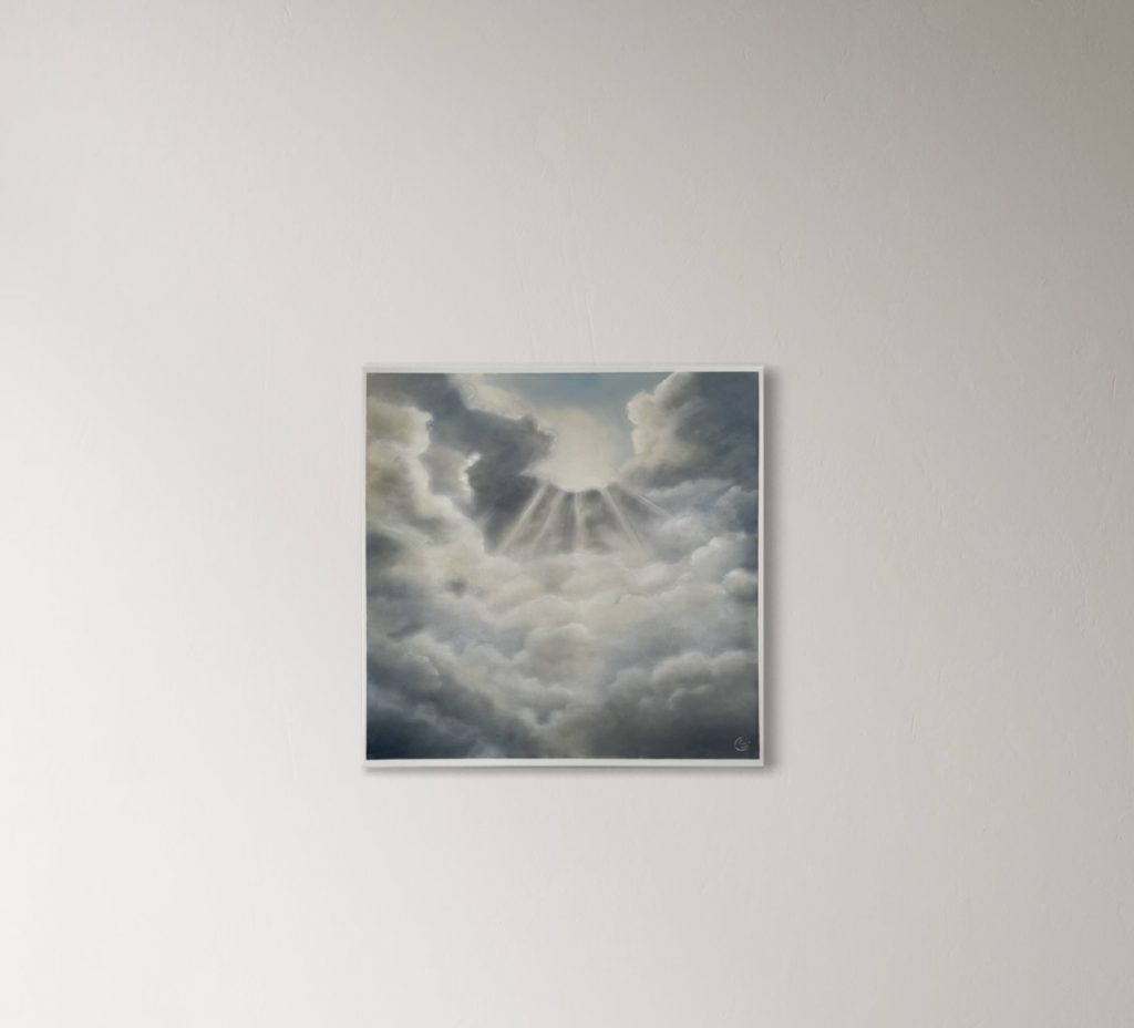 Ölgemälde LICHTFALL – Lichtstrahlen durch Wolken, drittes Werk der Serie LIGHT UNFOLDING, Claudia Storost Hamburg
